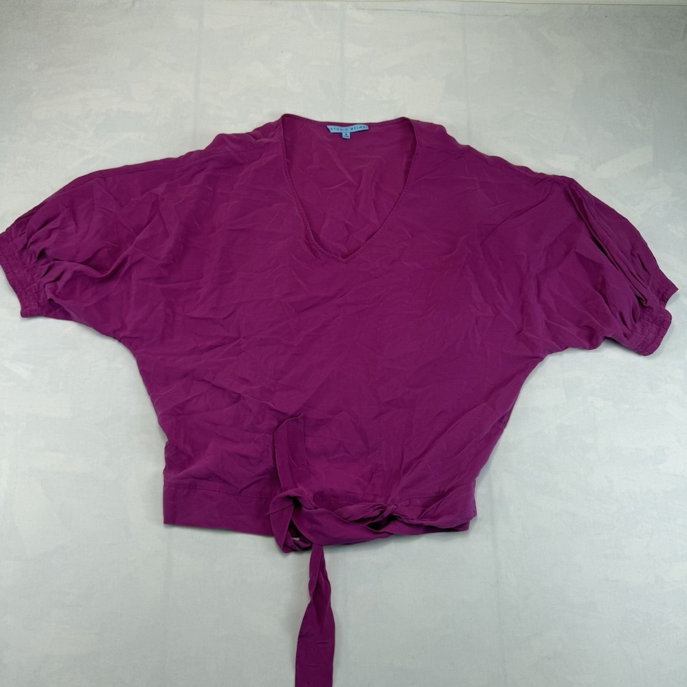 Antonio Melani 100% Silk Wrap Blouse Womens M Magenta Fuchsia Tie Waist